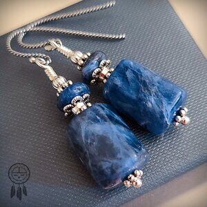 Blue Sodalite Earrings Sterling Silver Hooks Vintage Stock